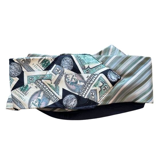 Unique Satin Obi Belt Wide One Size Wrap Money Green Black Gold Upcycle Necktie - Picture 3 of 4